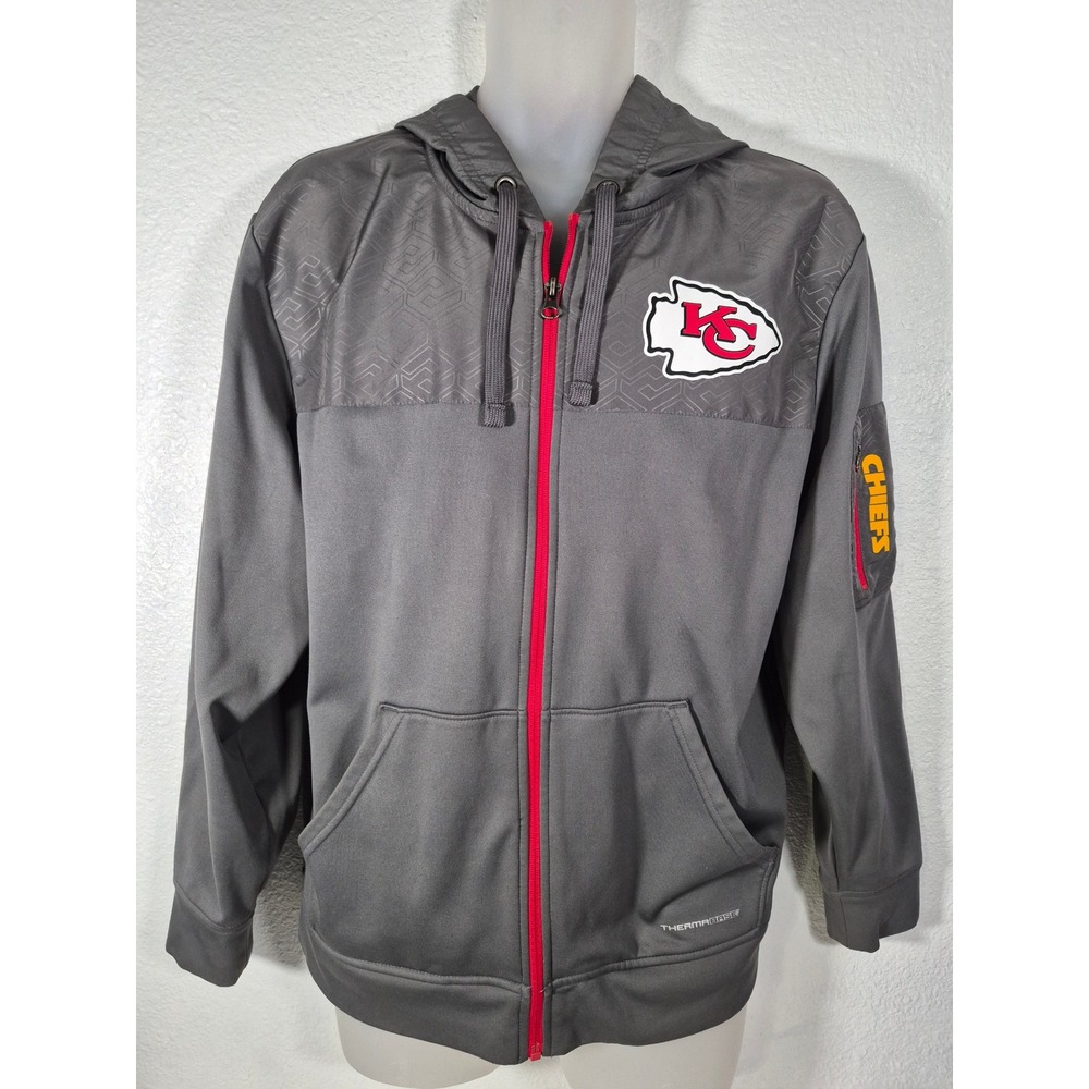 Majestic Kansas City Chiefs Therma Base Full Zip Hoodie Gray Mens Medium